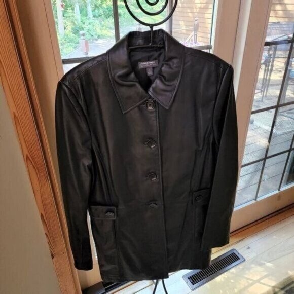 Nordstrom Vintage Classiques Entier Black Bottoned 100% Leather Sz. L Li… - Picture 1 of 15